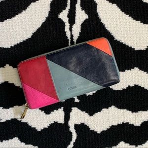 Fossil Leather Zip Around Wallet Multicolored Patchwork